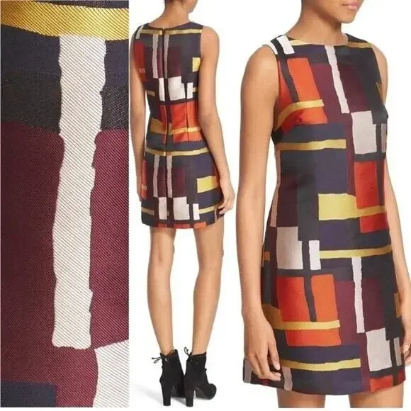 ALICE + OLIVIA Clyde Print Sleeveless A-Line Shift Dress Geometric Womens Size 8 - Picture 7 of 16